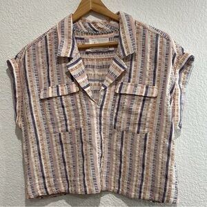 Anthropologie Cropped Multicolor Striped Button Down Shirt